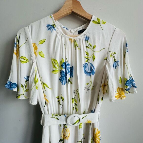 French Connection Cream Floral Belted High-Low Dress Size 6 NWOT - Picture 2 of 13